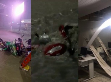 Chuva causou alagamento e danos em Guaraciaba do Norte; forro de base do Ciops desabou 