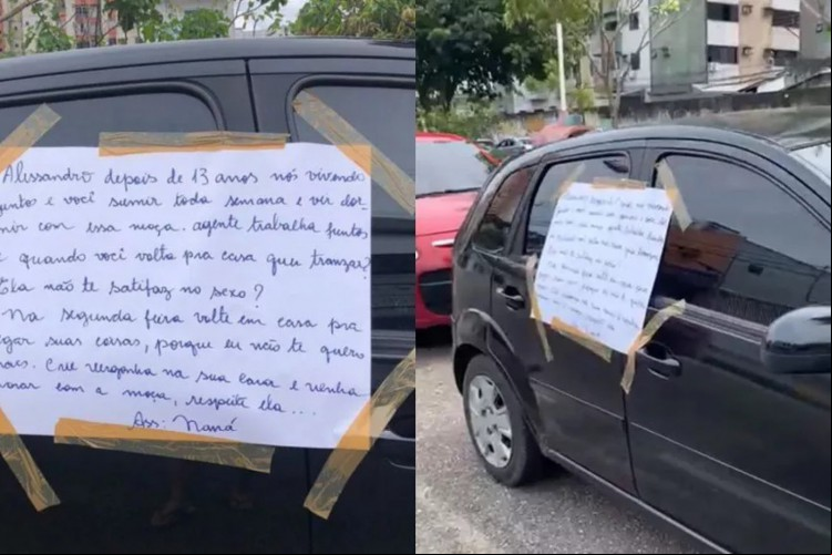 Cartaz foi deixado no veículo