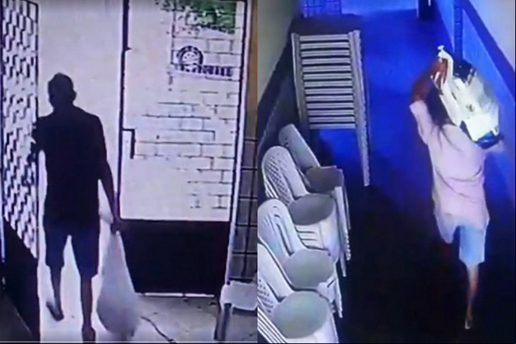  CÂMERAS da escola Assis Bezerra flagraram o professor deixando a instituição com sacos