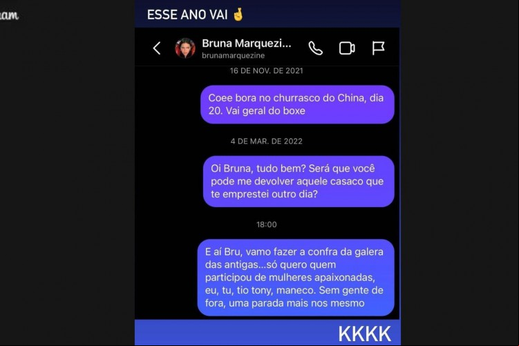 As mensagens foram mandadas via Instagram As mensagens foram mandadas via Instagram