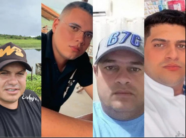 Vítimas da chacina de Aracoiaba foram identificadas como Kennedy Guedes, 36, Mateus Bezerra, 25, Antônio Péricles Monteiro, 48, e João Pedro, 24 (da esquerda para a direita) 