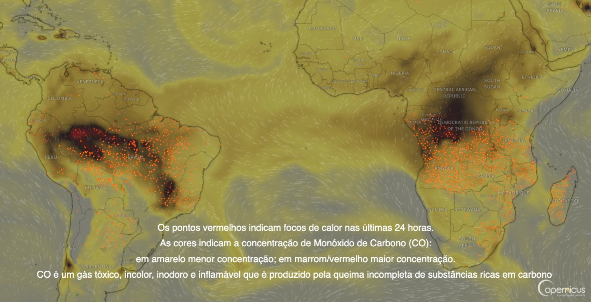 Mapa de calor e da atuação dos ventos alísios enviado pela Funceme em 26/08 Mapa de calor e da atuação dos ventos alísios enviado pela Funceme em 26/08