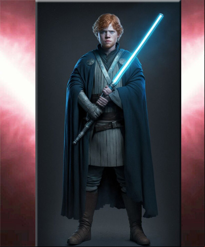 Melhor amigo de Harry, o ruivo Ronald Weasley torna-se, claro, um dos cavalheiros Jedi.