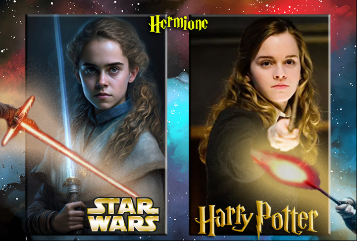 Compare a Hermione de Star Wars com a aluna brilhante da escola de Hogwarts.