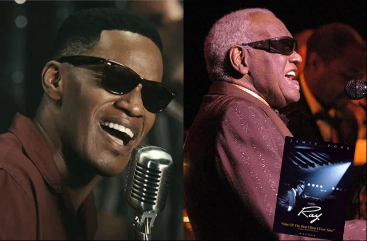 Jamie Foxx - Ray (2004) - O ator americano encarnou o cantor e instrumentista cego Ray Charles (1930-2004), um dos ícones do jazz e do soul. Eleito pela revista Rolling Stone como o 2º maior cantor e o 10º maior artista da música na história. Ray também marcou a introdução do gospel no Rhythm & Blues.