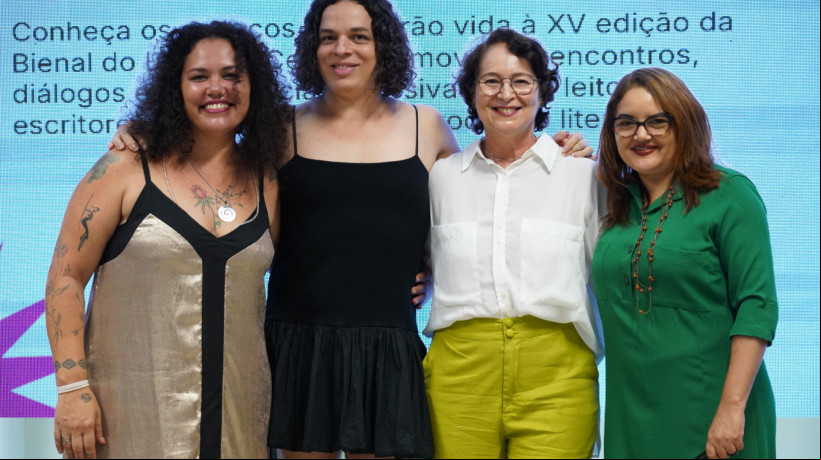 Nina Rizzi, Amara Moira, Sarah Diva Ipiranga e Maura Isidório no evento de lançamento da XV Bienal do Ceará