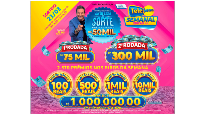 Tele Sena Semanal: resultado do sorteio de hoje, domingo, 23 de março de 2025 (23/03/25), pelo SBT. Mais de R$ 2 milhão em prêmios