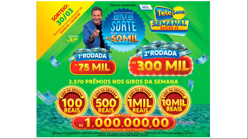 Tele Sena Semanal: resultado do sorteio de hoje, domingo, 30 de março de 2025 (30/03/25), pelo SBT. Mais de R$ 1 milhão em prêmios