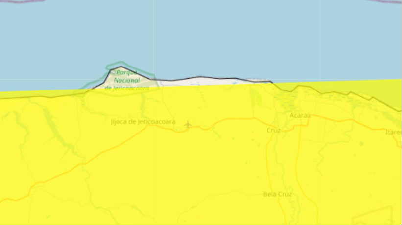 Todas as áreas do Ceará podem sofrer com precipitações intensas até esta sexta-feira, 11, menos uma parte do Parque Nacional de Jericoacoara