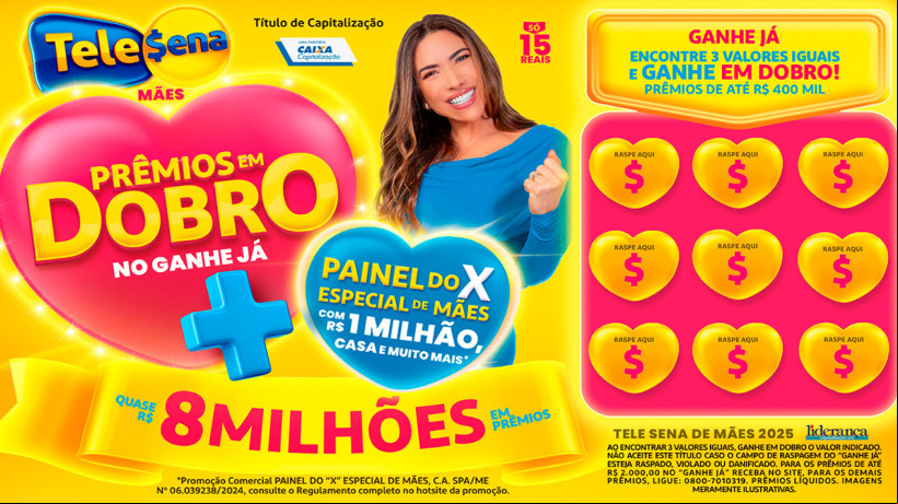 Tele Sena de Mães 2025: resultado do sorteio de hoje, domingo, 25 de maio de 2025 (25/05/25); quase R$ 8 milhões em prêmios