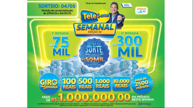Tele Sena Semanal: resultado do sorteio de hoje, domingo, 04 de maio de 2025 (04/05/25), pelo SBT. Mais de R$ 1 milhão em prêmios